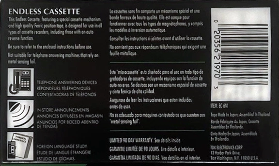 Compact Cassette TDK EC Endless 6 Endless Cassette 1995 North America