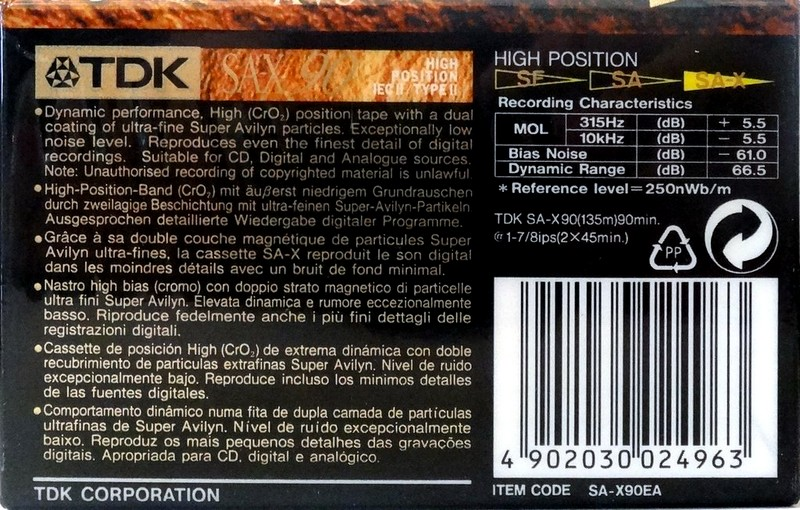 Compact Cassette TDK SA-X 90 "SA-X90EA" Type II Chrome 1995 Europe