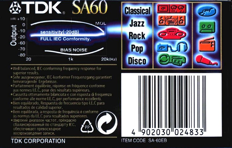 Compact Cassette TDK SA 60 "SA-60EB" Type II Chrome 1997 Worldwide