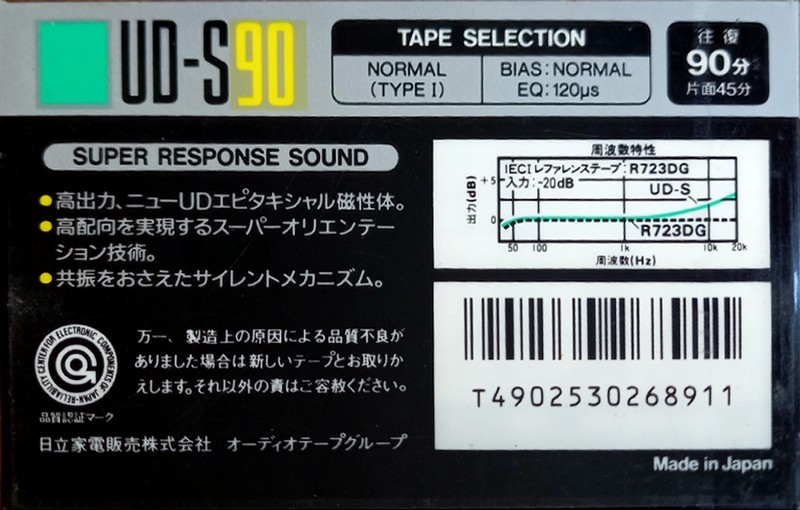 Compact Cassette Hitachi UD-S 90 Type I Normal 1988 Japan