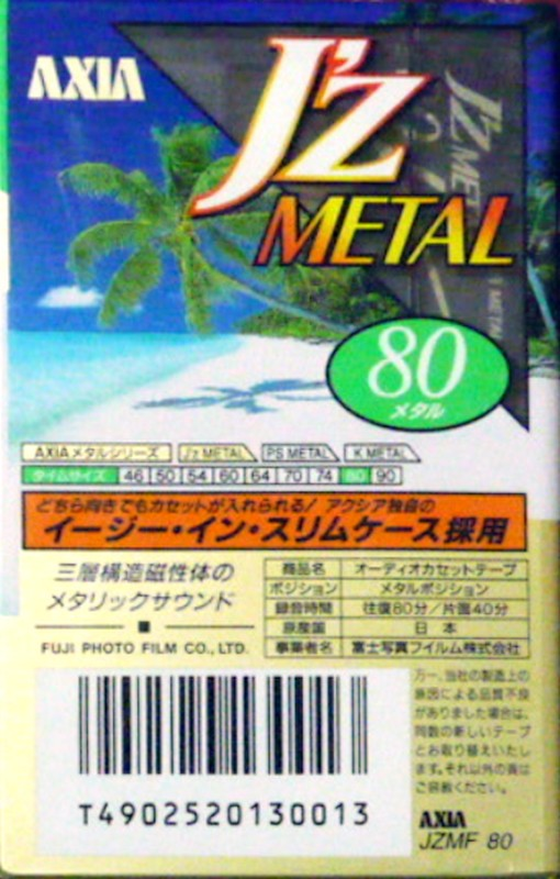 Compact Cassette AXIA J`z Metal 80 "JZMF 80" Type IV Metal 1996 Japan