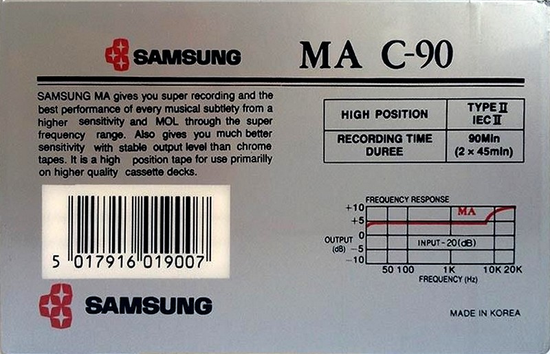 Compact Cassette Samsung MA 90 Type II Chrome 1993 Europe