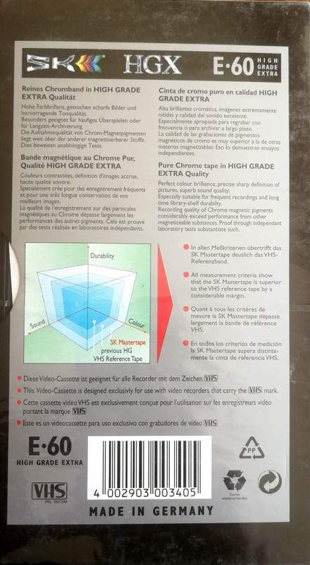 VHS, Video Home System SKC HGX 60 "HGX" Type II Chrome Europe