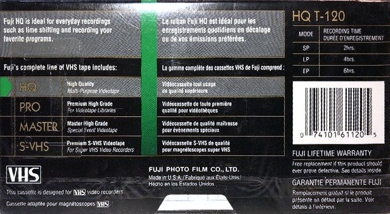 VHS, Video Home System Fuji Film HQ 120 Type I Normal North America
