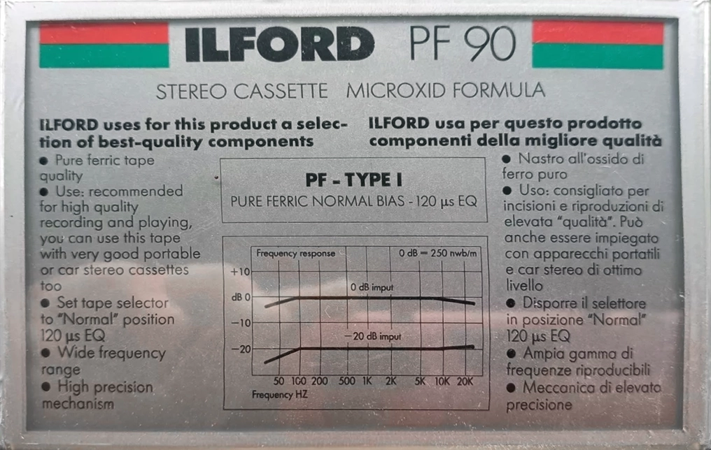 Compact Cassette Ilford PF 90 "Pure Ferric" Type I Normal 1988 Europe