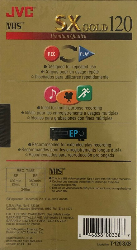 VHS, Video Home System JVC SX 120 "T-120 SXB" Type I Normal 2002 North America