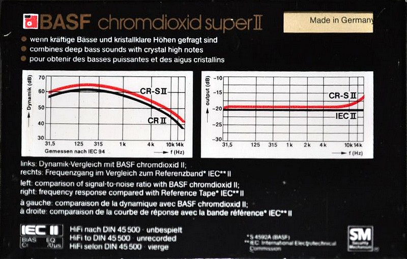 Compact Cassette BASF Chromdioxid Super II 60 "Large Window" Type II Chrome 1983 Europe