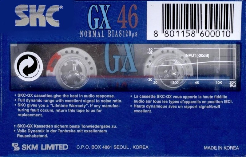 Compact Cassette SKC GX 46 Type I Normal 1995 Europe