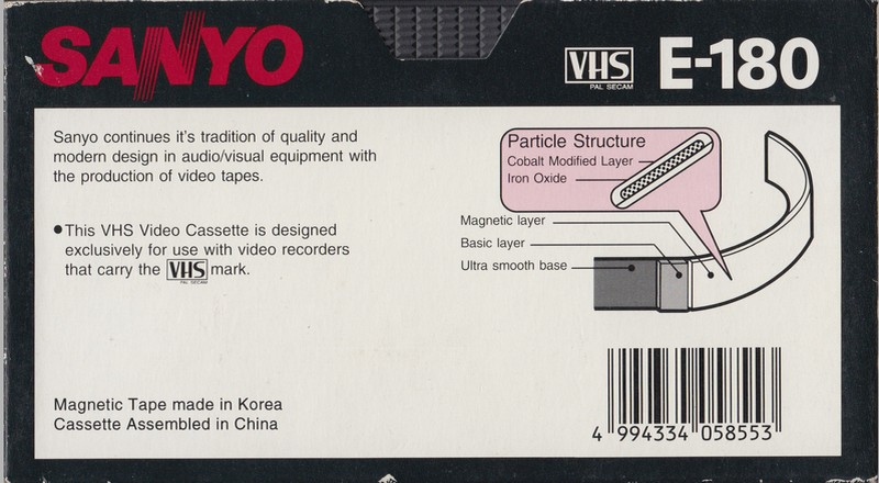 VHS, Video Home System Sanyo 180 Type I Normal Europe