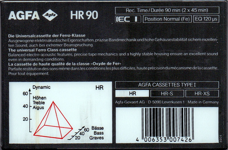 Compact Cassette AGFA HR 90 Type I Normal 1989 Europe