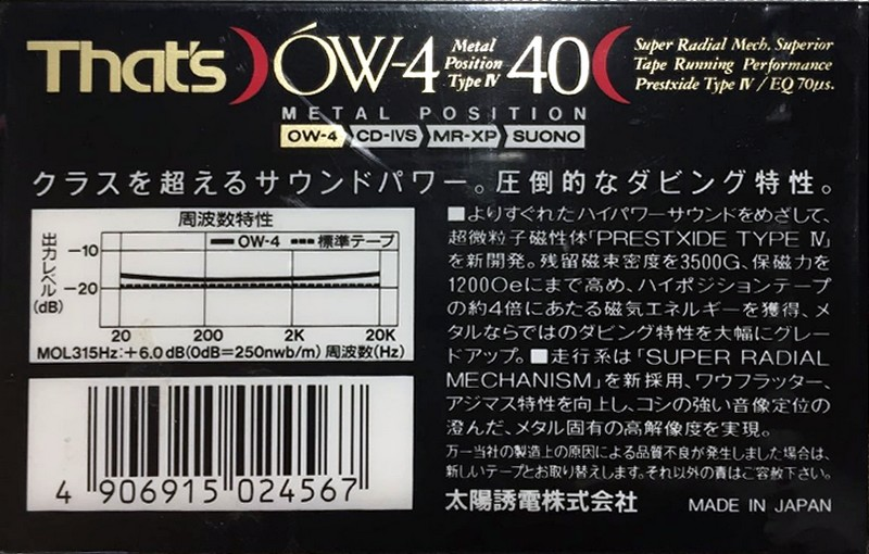 Compact Cassette Thats OW-4 40 Type IV Metal 1990 Japan