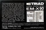 Compact Cassette Triad EM-X 90 Type II Chrome 1986 North America