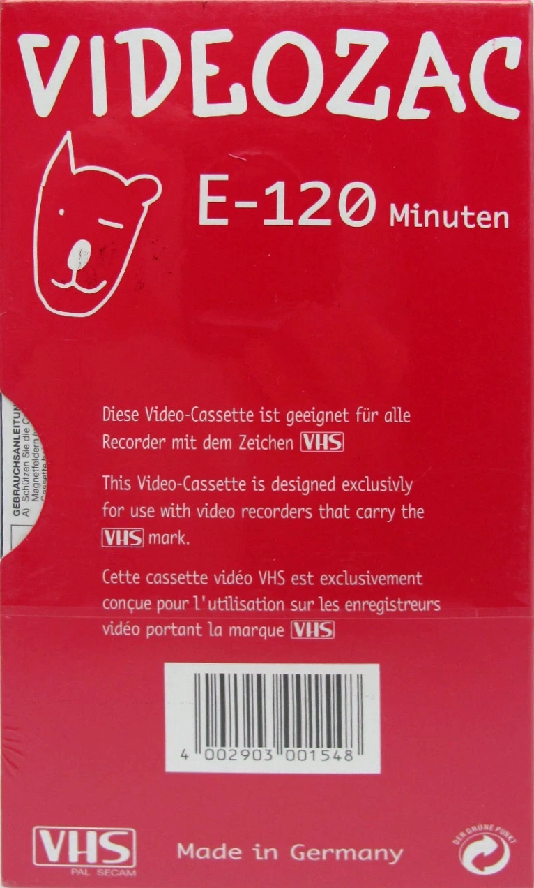 VHS, Video Home System Videozac 120 Type I Normal Europe