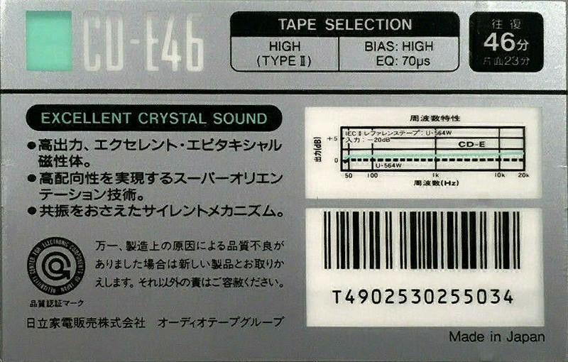 Compact Cassette Hitachi CD-E 46 Type II Chrome 1988 Japan