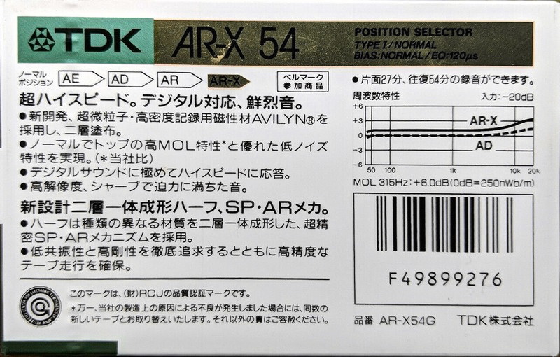 Compact Cassette TDK AR-X 54 "AR-X54G" Type I Normal 1987 Japan