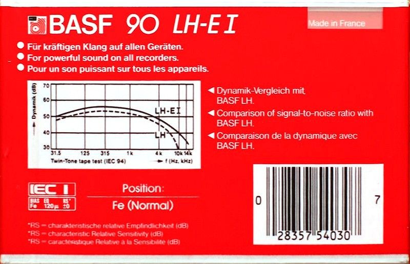 Compact Cassette BASF LH Extra I 90 "LH-E I" Type I Normal 1985 North America