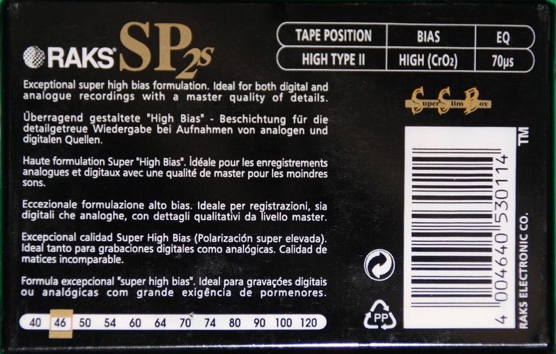 Compact Cassette RAKS SP 2s 46 Type II Chrome 1998 Europe