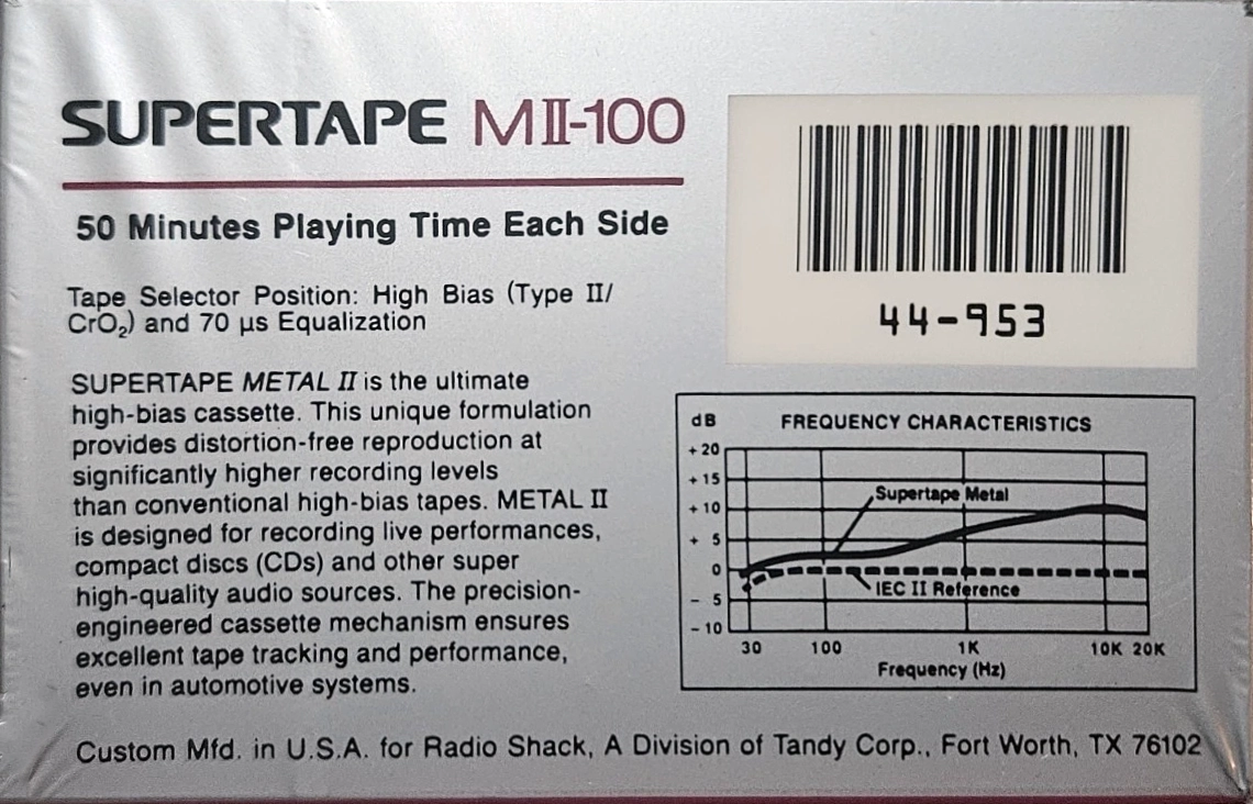 Compact Cassette SUPERTAPE MII 100 Type II Chrome 1988 USA