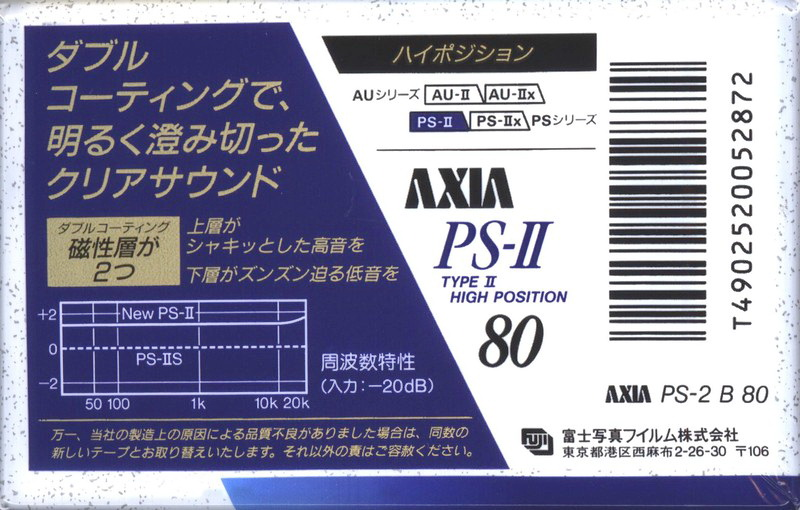 Compact Cassette AXIA PS-II / PS-2 80 "PS-2 B 80" Type II Chrome 1991 Japan