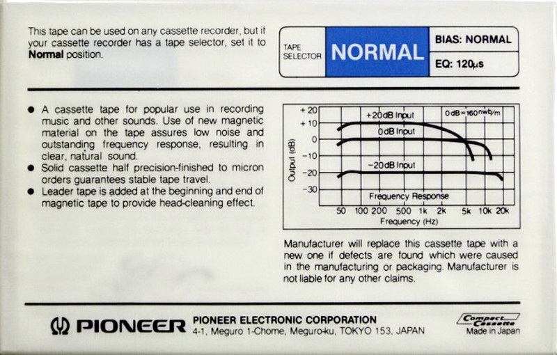 Compact Cassette Pioneer N1 60 Type I Normal 1981 Japan