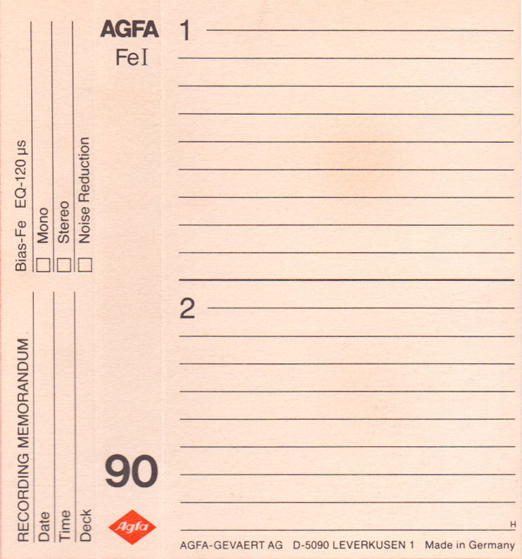 Compact Cassette AGFA Ferrocolor HD 90 Type I Normal 1982 Europe