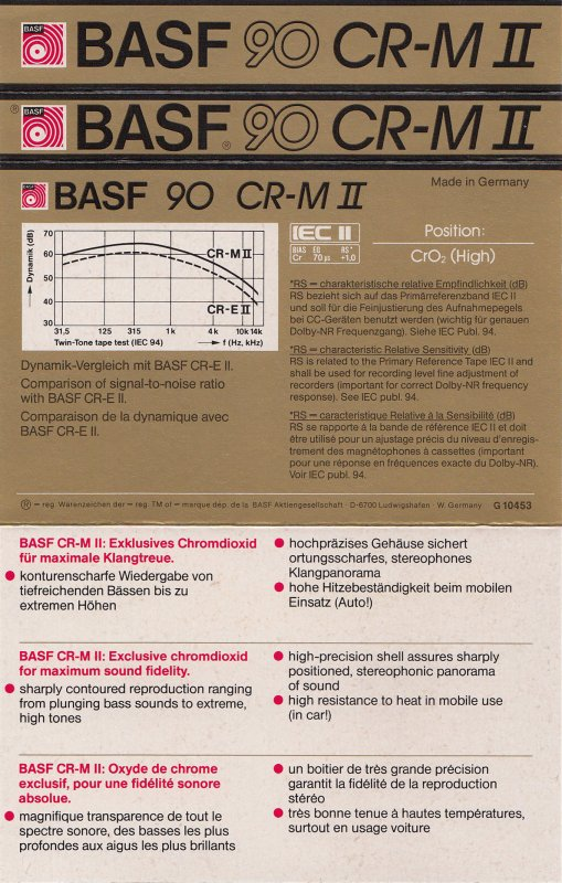 Compact Cassette BASF Chromdioxid Maxima II 90 "CR-M II" Type II Chrome 1985 Europe