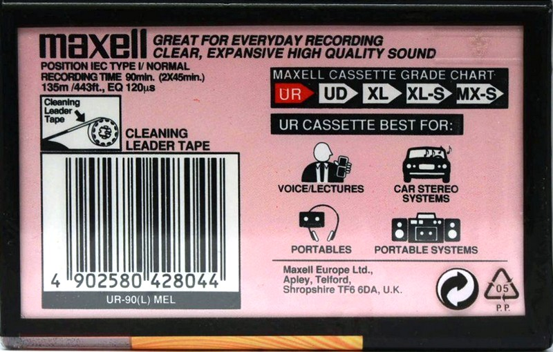 Compact Cassette Maxell UR 90 "UR-90(L) MEL" Type I Normal 2000 Europe