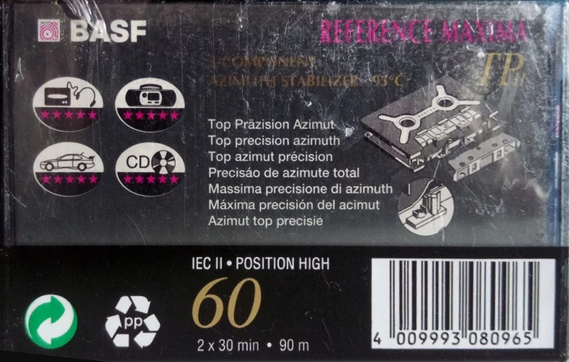 Compact Cassette BASF TP II Reference Maxima 60 Type II Chrome 1993 Europe