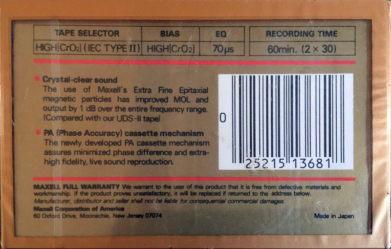 Compact Cassette Maxell XLII 60 Type II Chrome 1984 USA