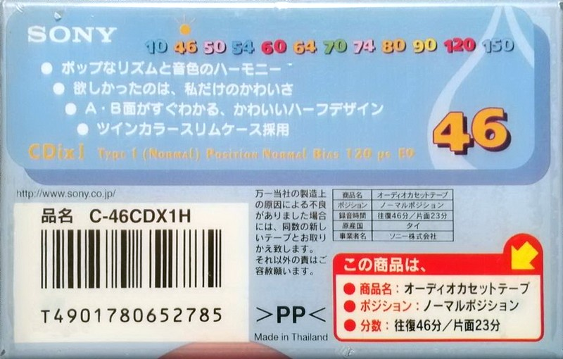 Compact Cassette Sony CDix I 46 "C-50CDX1H" Type I Normal 2000 Japan
