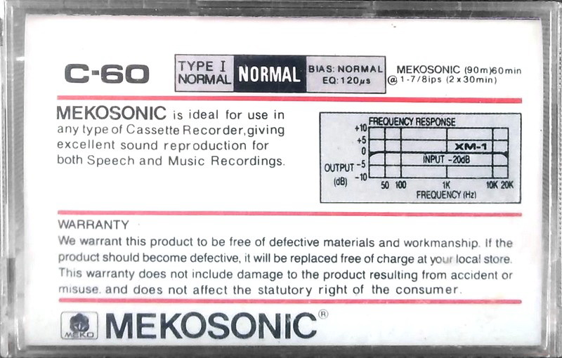 Compact Cassette Mekosonic XM-1 60 Type I Normal 1982 Hong Kong