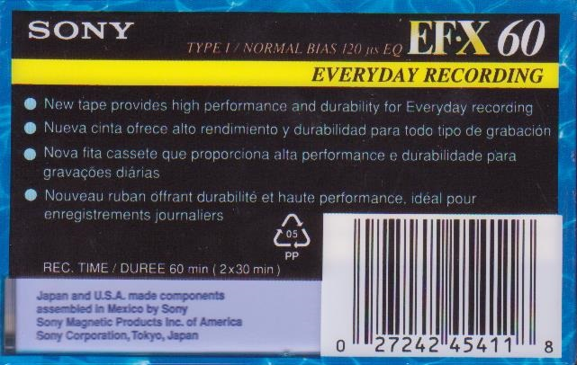 Compact Cassette Sony EF-X 60 Type I Normal 1998 North America