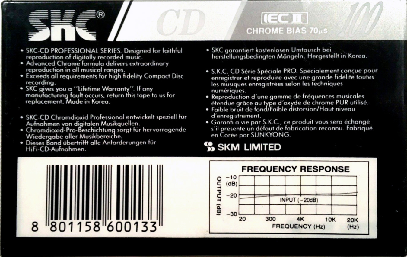 Compact Cassette SKC CD 100 Type II Chrome 1992 Europe