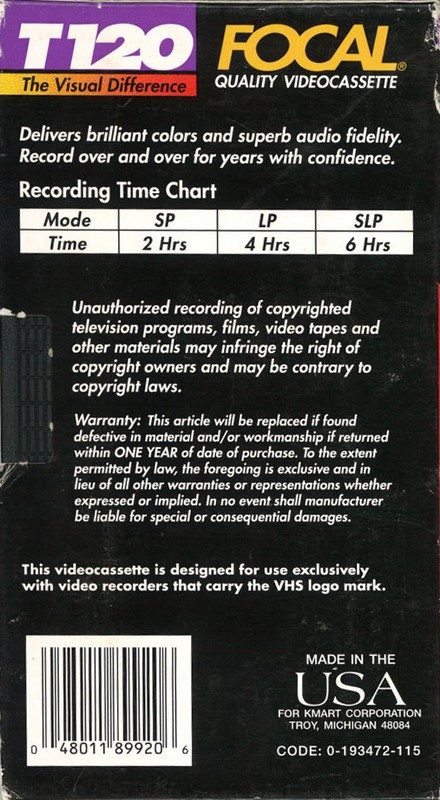 VHS, Video Home System Focal 120 Type I Normal USA