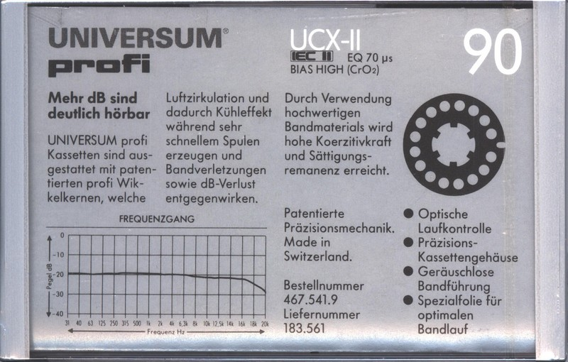 Compact Cassette Universum UCX II 90 Type II Chrome 1986 Germany