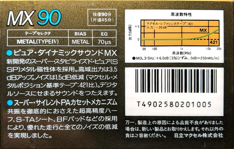 Compact Cassette Maxell MX 90 Type IV Metal 1986 Japan