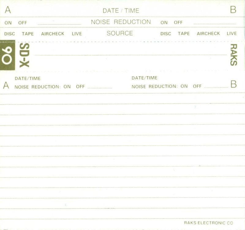 Compact Cassette RAKS SD-X 90 Type II Chrome 1991 Europe