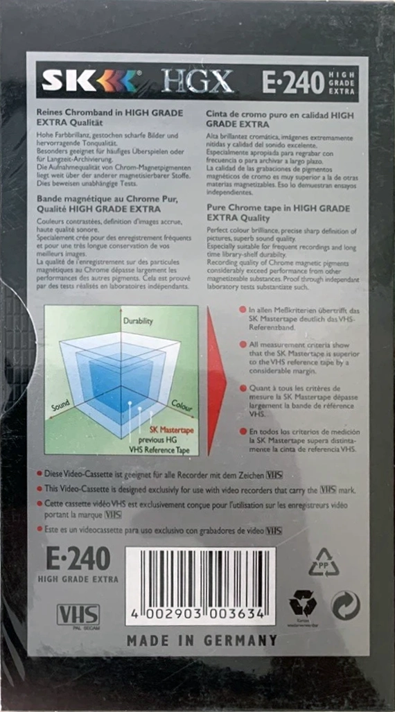 VHS, Video Home System SK 240 "HGX" Type I Normal 1995 Germany