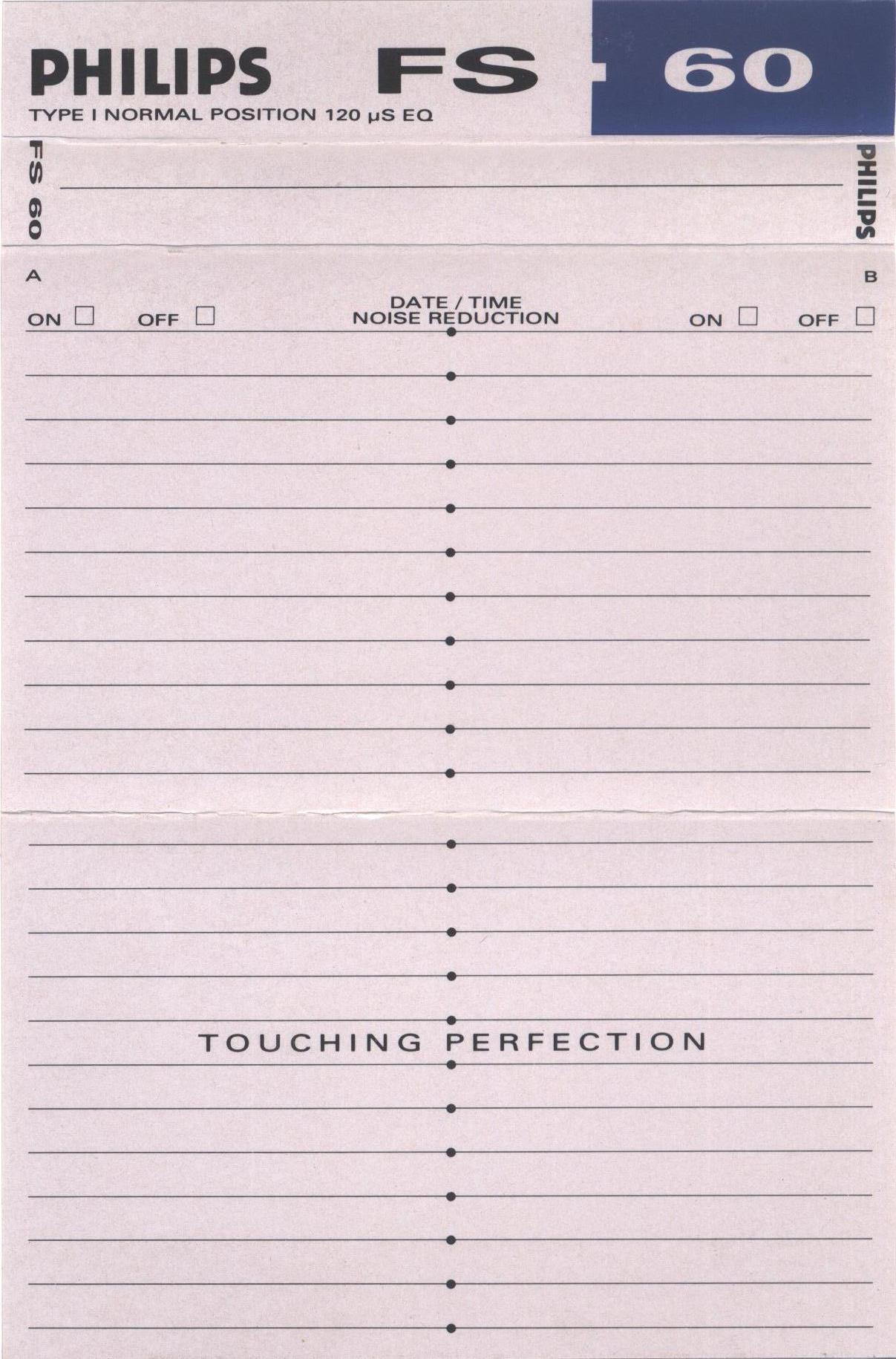 Compact Cassette Philips FS 60 Type I Normal 1989 Europe