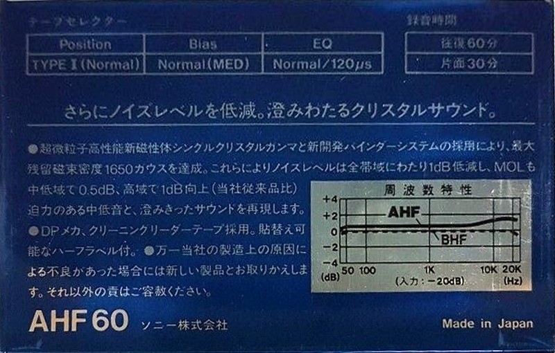 Compact Cassette Sony AHF 60 Type I Normal 1982 Japan
