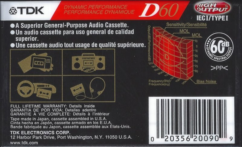 Compact Cassette TDK D 60 Type I Normal 2001 North America