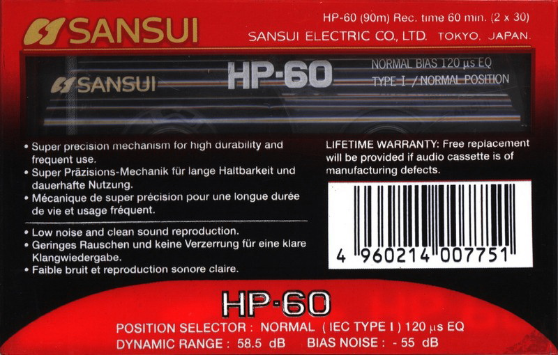 Compact Cassette Sansui HP 60 Type I Normal 1995 Europe