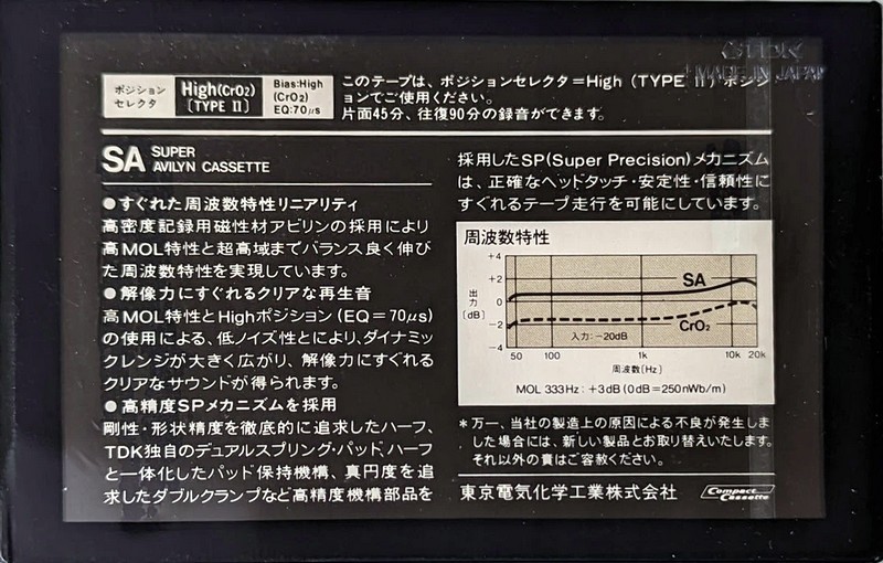 Compact Cassette TDK SA 90 Type II Chrome 1982 Japan