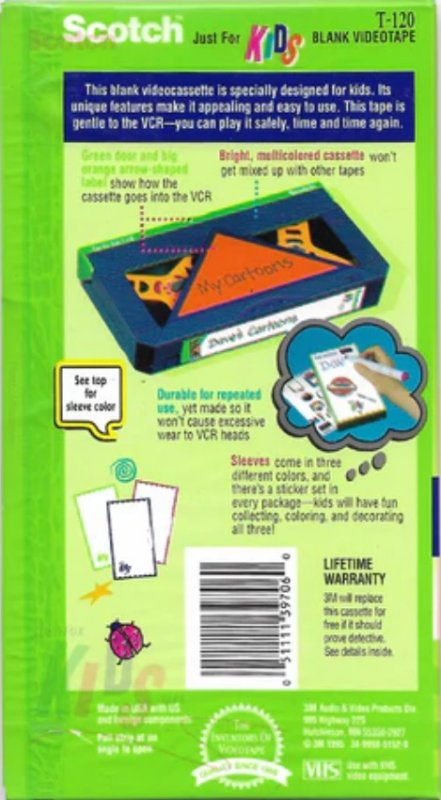 VHS, Video Home System Scotch Just For Kids 120 Type I Normal 1995 USA