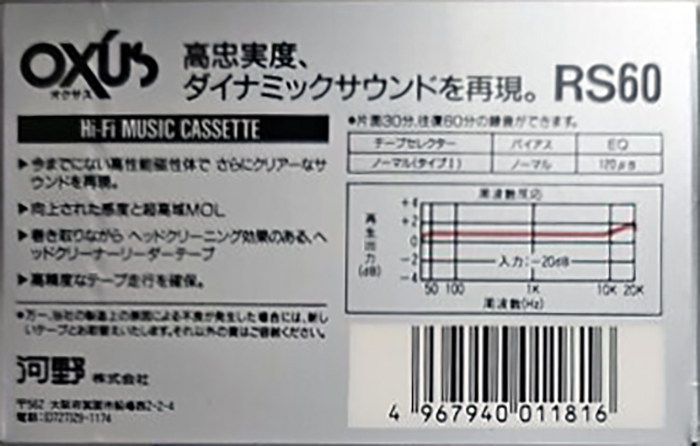 Compact Cassette Oxus RS 60 Type I Normal 1986 Japan