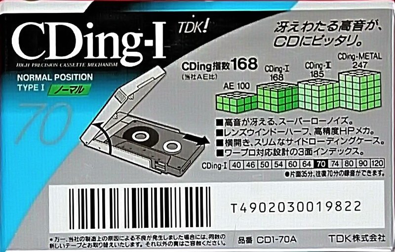 Compact Cassette TDK CDing 1 70 "CD1-70A" Type I Normal 1993 Japan
