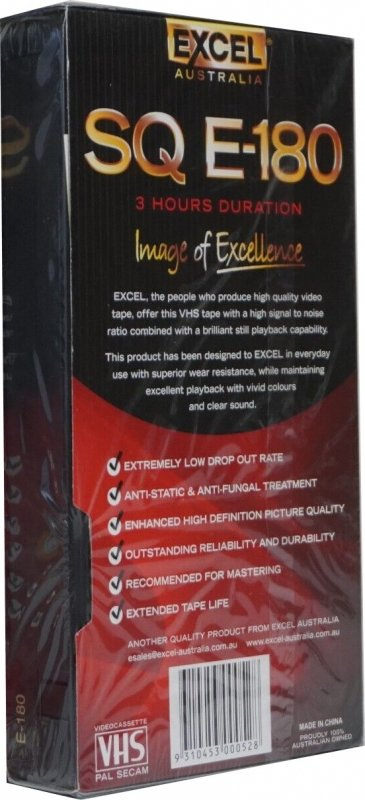 VHS, Video Home System Excel SQ 180 Type I Normal Australia
