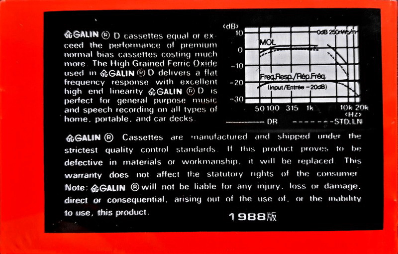 Compact Cassette Galin 90 Type I Normal 1988 Hong Kong