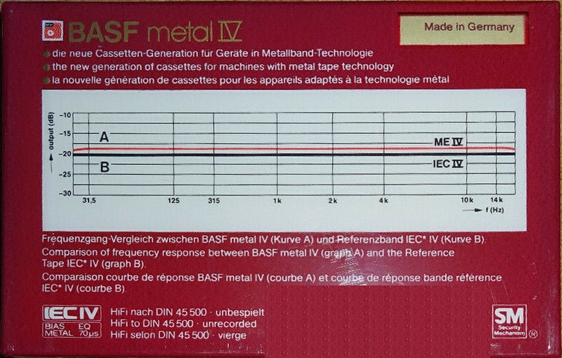 Compact Cassette BASF Metal IV 120 "ME IV / MP IV" Type IV Metal 1985 Europe