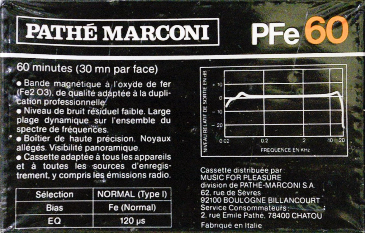 Compact Cassette Pathé Marconi PFe 60 Type I Normal France